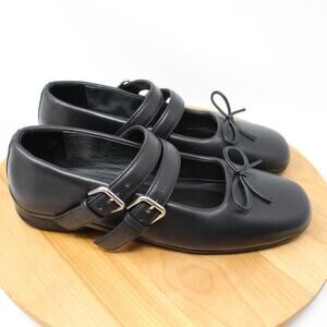Open YY Shoes Womens 41 Black Mary Jane Double Strap Buckle Flats Minimalist